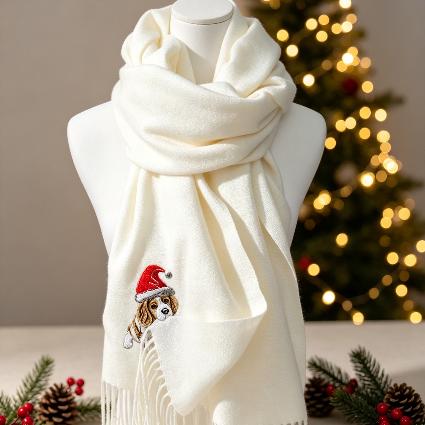 Custom Pet Portrait Embroidered Scarf, Personalized Dog & Cat Scarf, Unique Christmas Gift for Pet Lovers