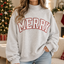 Merry Christmas Outline Letter Sweatshirt & Hoodie – White Red Graphic Mock Neck Pullover, Vintage Cozy Winter Holiday Gift