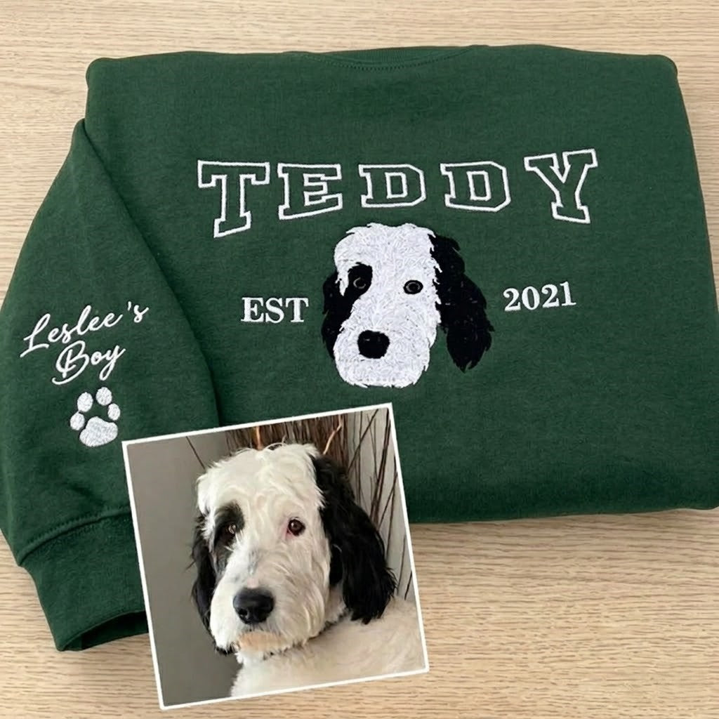 Personalized Embroidered Sweatshirt with Pet Portraits and Names