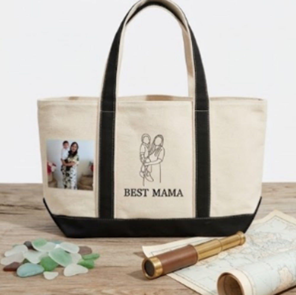 Personalized Mom Tote Bag with Embroidered Portrait fom Photo, Unique Mother's Day Gifts