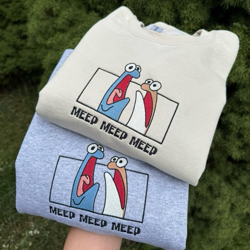 Meep Embroidered Sweatshirt & Hoodie – Cute Funny Cartoon Design, Unisex Crewneck Pullover, Cozy Casual Gift for Friends & Meme Lovers 😂✨