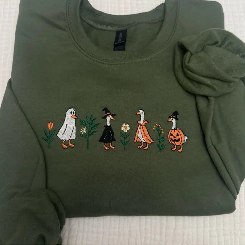 Spooky goose Halloween embroidered spooky season sweatshirt