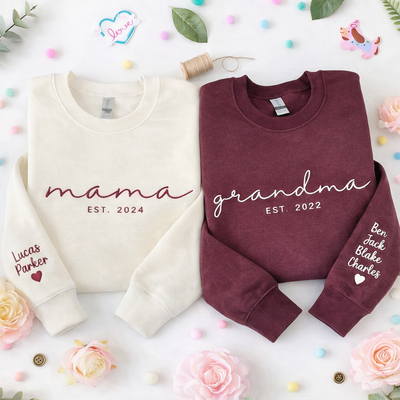 Custom Mama Embroidered Sweatshirt - Personalized Gift for Wife, Mom, New Mom - Mother’s Day & Birthday