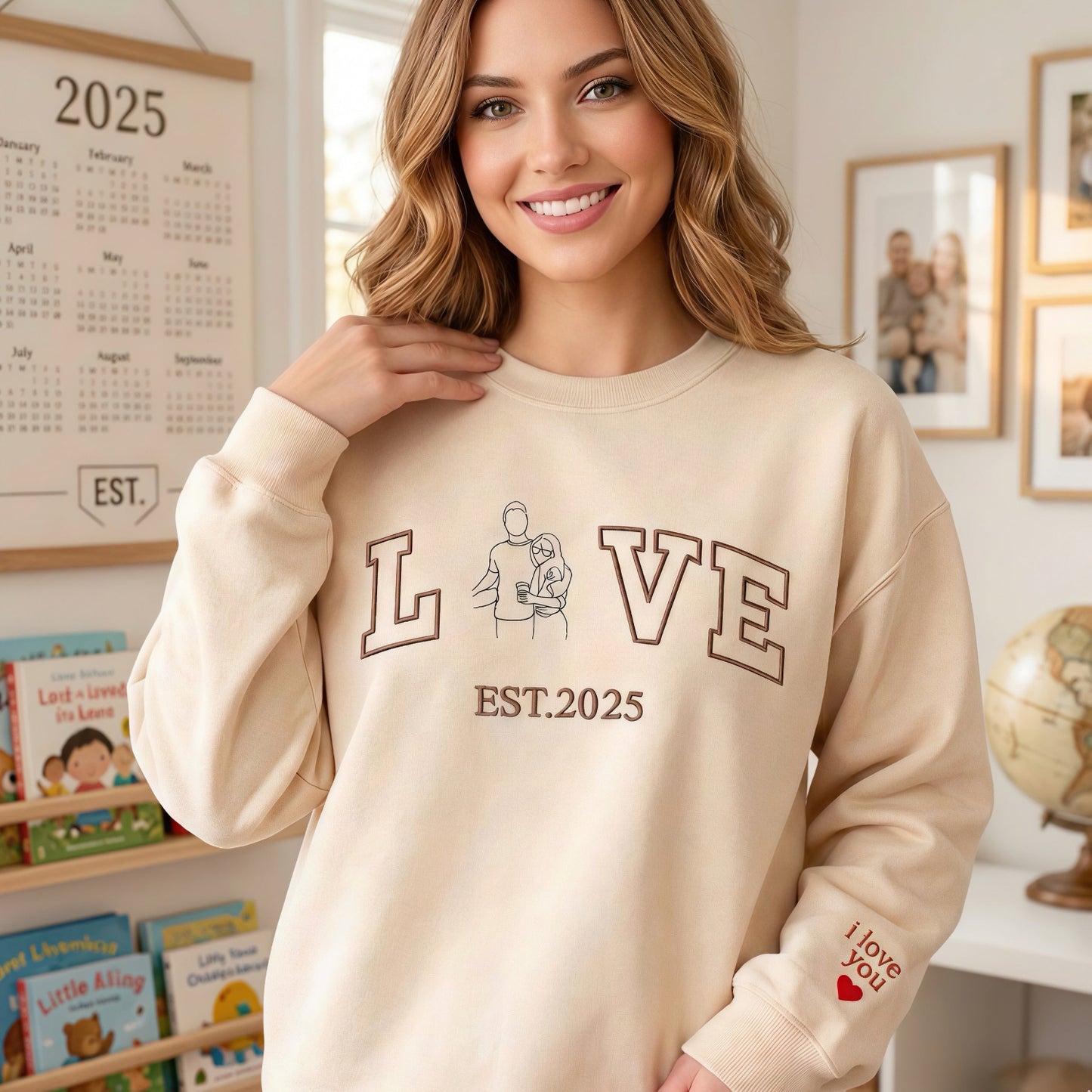 Personalized Embroidered Photo Couple LOVE EST Year Sweatshirt/Hoodie