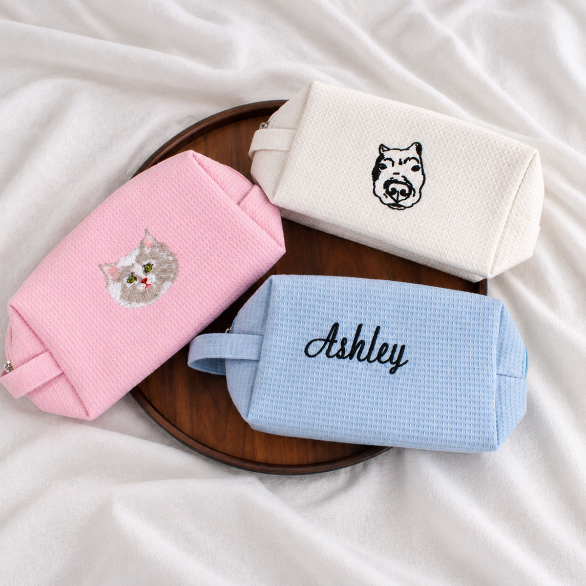 Embroidered Cosmetic Bag: Personalized Monogram Toiletry Bag, Bridesmaid Makeup Bag, Bridal Shower Gift