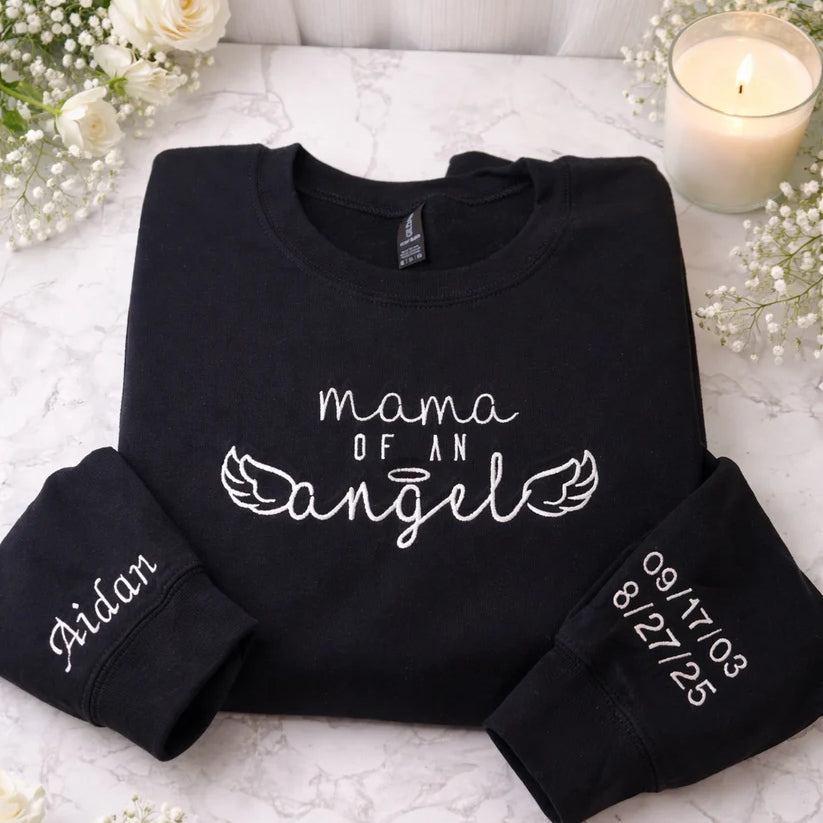 Custom Memorial Embroidered Sweatshirt, Personalized [Relationship] of an Angel Crewneck, Name & Dates on Sleeves, In Loving Memory Gift