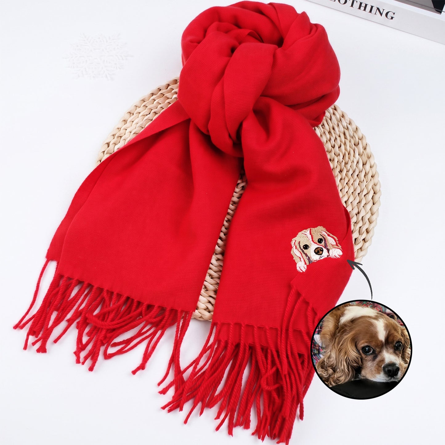 Custom Pet Portrait Embroidered Scarf, Personalized Dog & Cat Scarf, Unique Christmas Gift for Pet Lovers