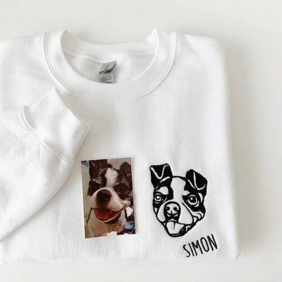 Custom Pet Facial Portrait Embroidered Outline Hoodie Sweatshirt