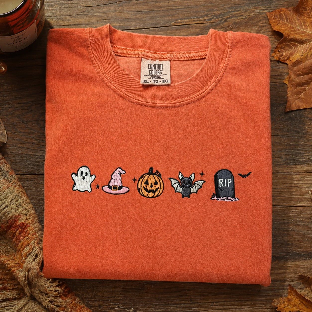 Cute Halloween Icons Embroidered Sweatshirt – Pumpkin Ghost Fall Crewneck & Hoodie
