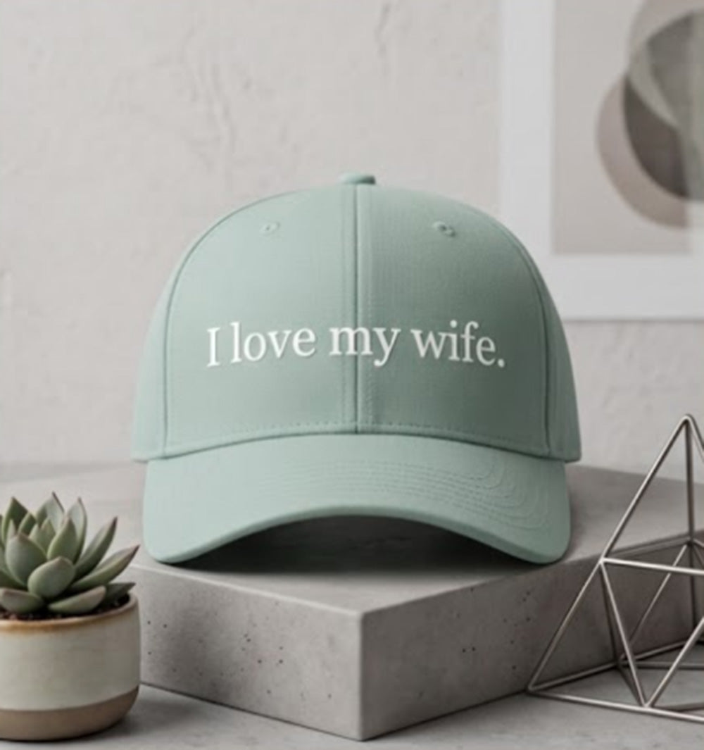 Custom I Love My Wife Dyed Hat, Embroidered Gift for Husband, Funny Hat