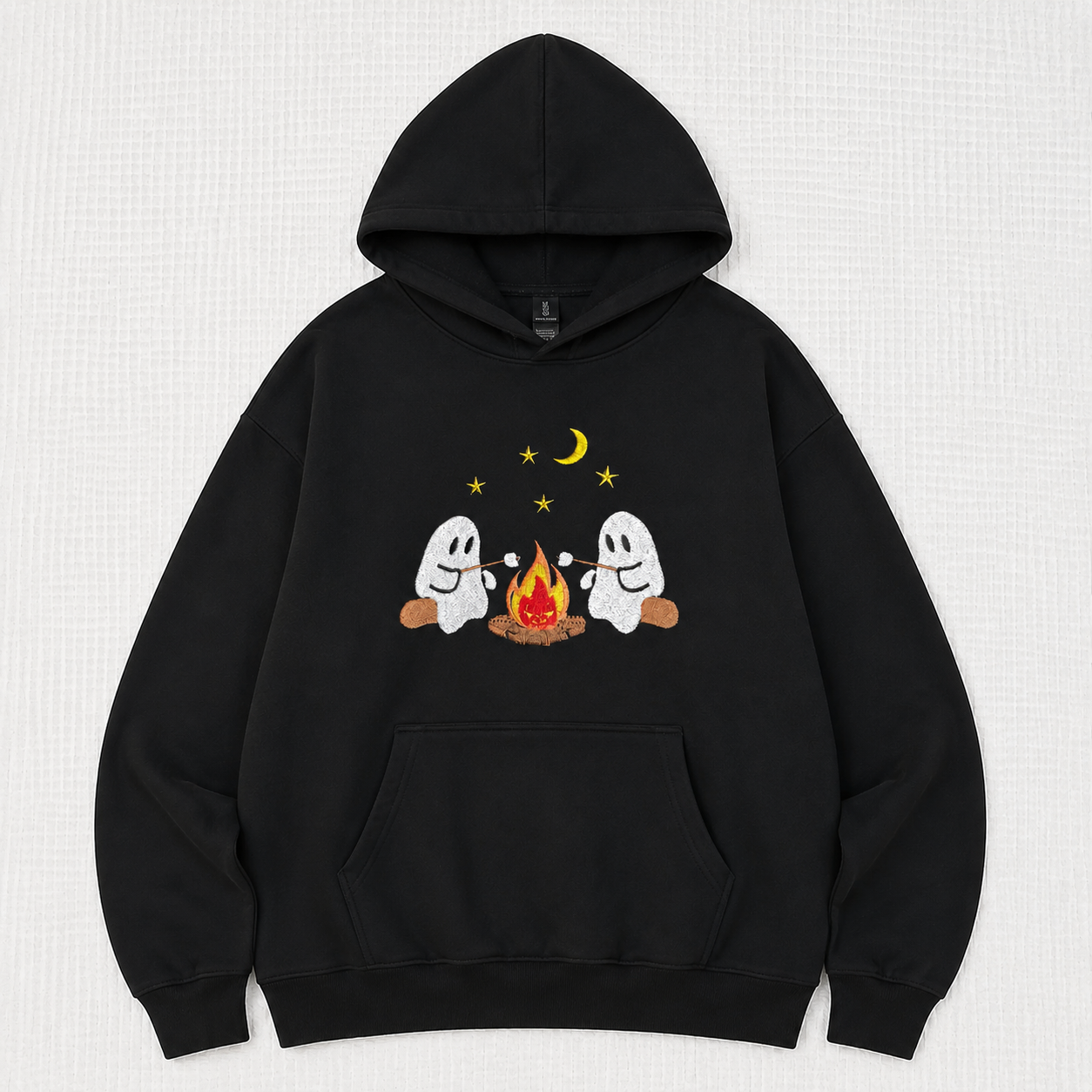 Cute Camping Ghost Embroidered Sweatshirt /Hoodie/Tshirt– Cozy Halloween Campfire Crewneck Pullover