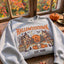 Men's Retro Halloween Town Long Sleeve Crew Neck Sweatshirt - Haunted House Pumpkin Print, Ghost Village Design, Autumn Gift, Halloween Shirt