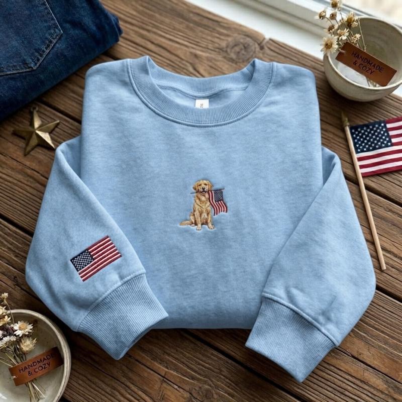 Custom Dog Embroidered Hoodie & Sweatshirt, Personalized Dog Breed and Country Flag Pullover, Patriotic USA Pride Crewneck, Gift for Dog Lovers