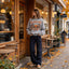 Men's Retro Halloween Town Long Sleeve Crew Neck Sweatshirt - Haunted House Pumpkin Print, Ghost Village Design, Autumn Gift, Halloween Shirt