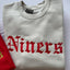 Niners Retro Gothic Embroidered Sweatshirt, Red and Gold Game Day Crewneck, Vintage Sporty Pullover