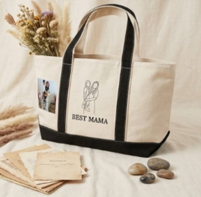 Personalized Mom Tote Bag with Embroidered Portrait fom Photo, Unique Mother's Day Gifts