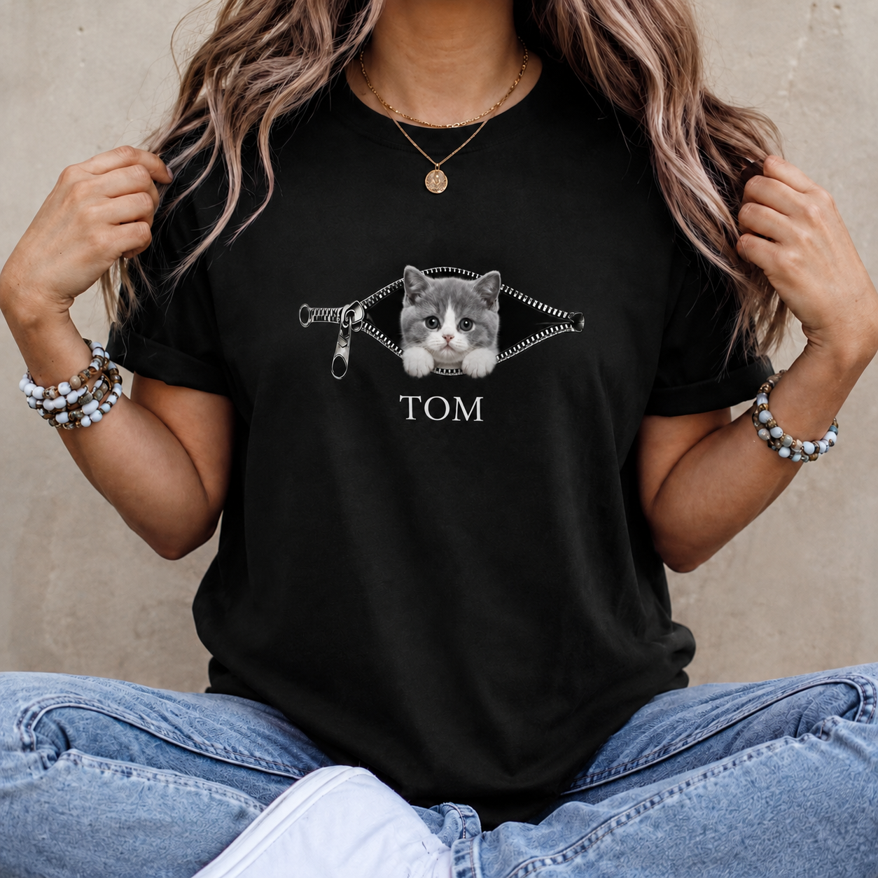 Custom Pet Zipper Peek Shirt - Personalized Dog & Cat Photo T-Shirt, Sweatshirt & Hoodie