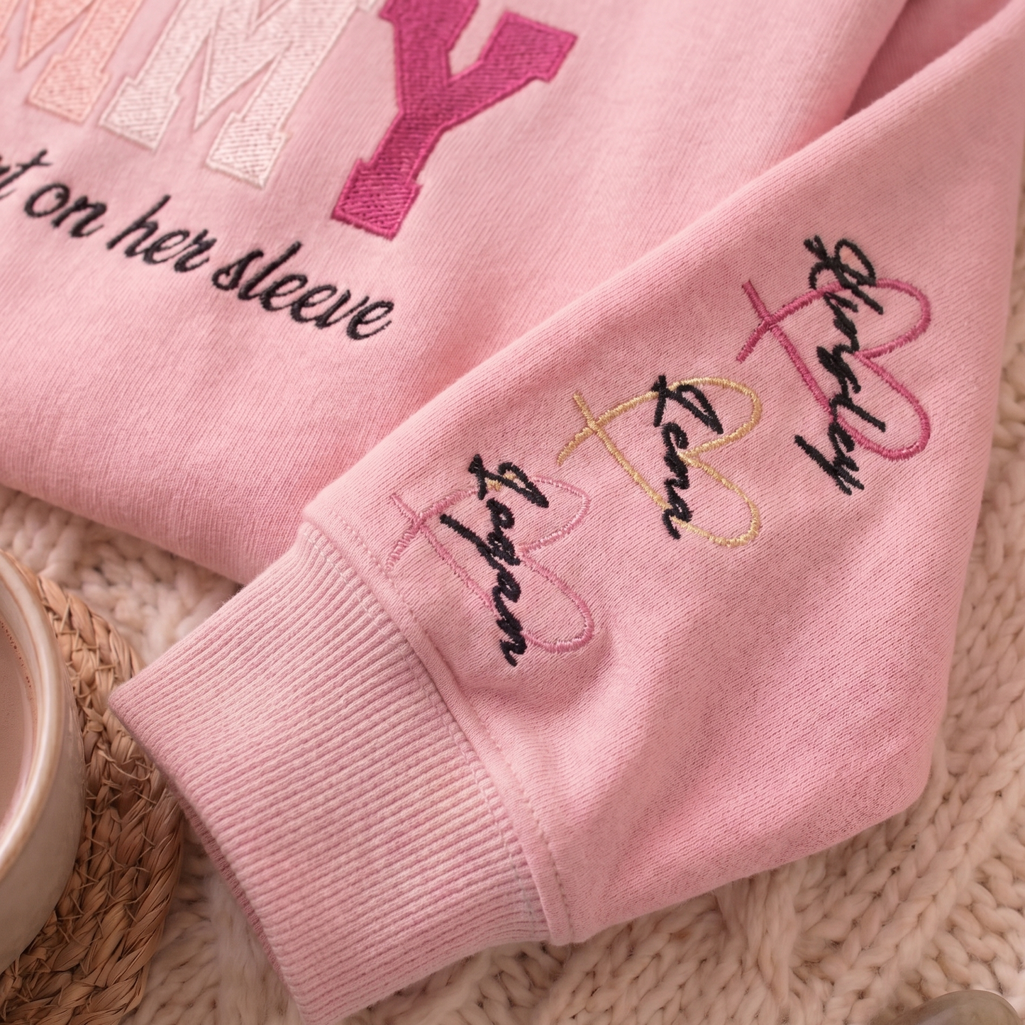 Personalized Heart On Sleeve Embroidered Sweatshirt | A Thoughtful Gift For Mum & Grandma