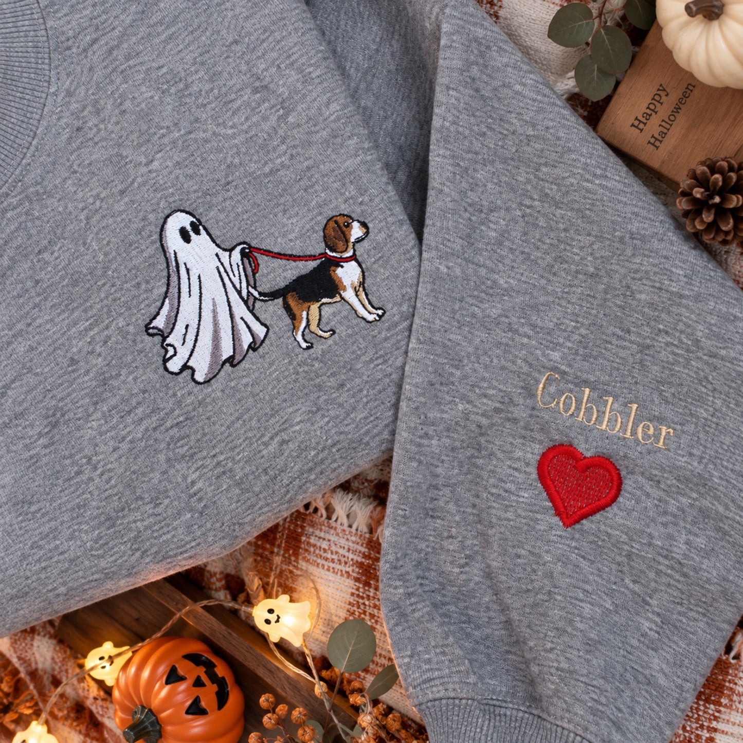 Custom Pet Ghost Walking Embroidered Halloween Shirt, Personalized Pet Photo Comfort Colors Tee, Funny Spooky Pet Lover Gift