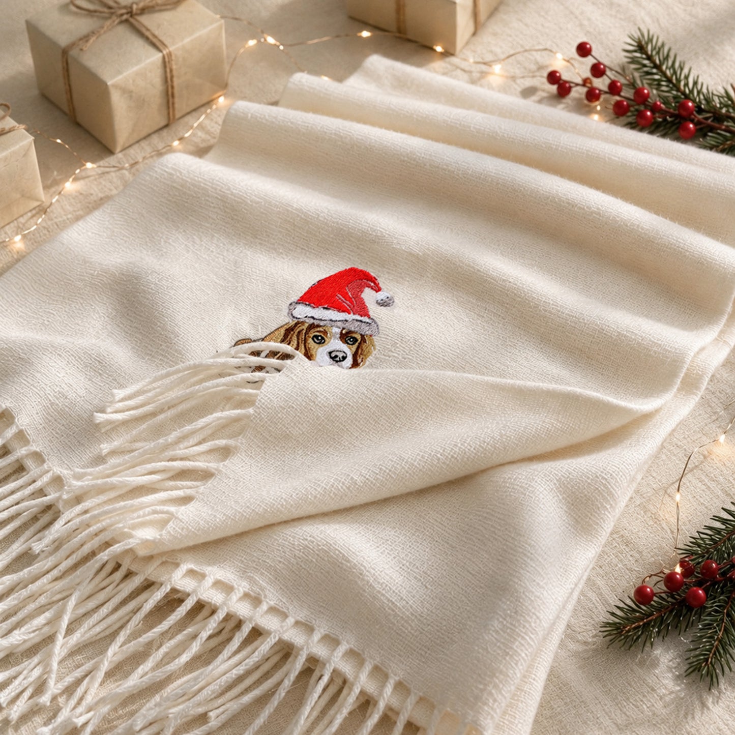Custom Pet Portrait Embroidered Scarf, Personalized Dog & Cat Scarf, Unique Christmas Gift for Pet Lovers
