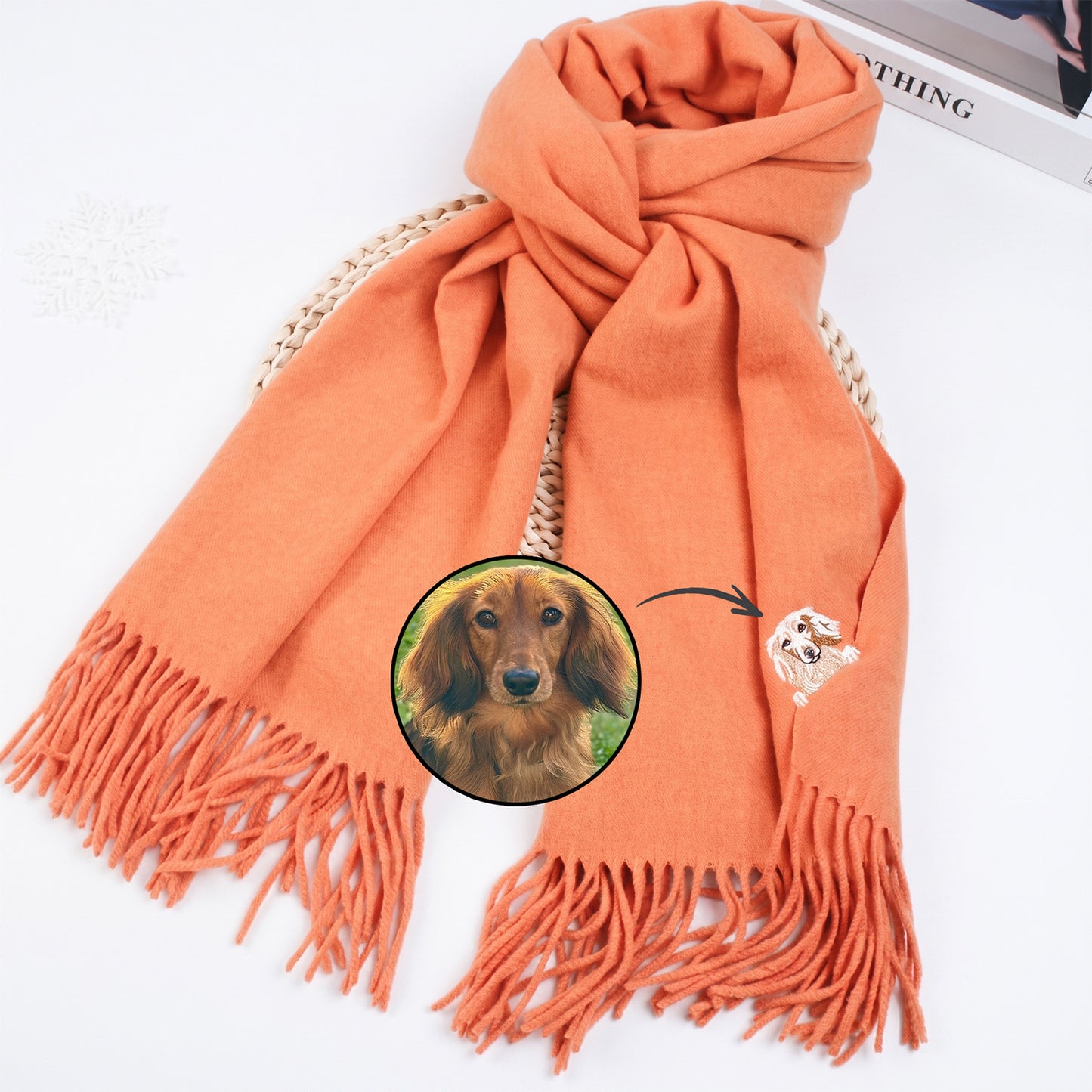 Custom Pet Portrait Embroidered Scarf, Personalized Dog & Cat Scarf, Unique Christmas Gift for Pet Lovers