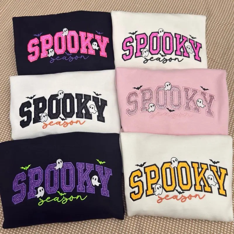 Spooky Season Embroidered Sweatshirt/Tshirt/Hoodie – Cute Halloween Ghost Crewneck