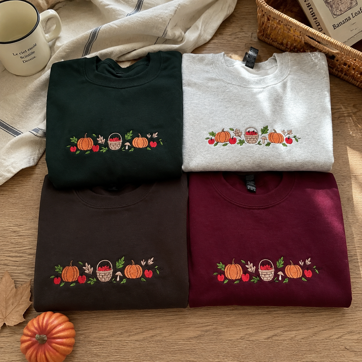 Vintage Fall Harvest Embroidered Sweatshirt/Hoodie/Sweatshirt – Pumpkin Autumn Cozy Crewneck