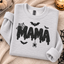 Halloween Mama Glitter Embroidered Sweatshirt/Hoodie – Spooky Mom Crewneck with Bats & Spider Web