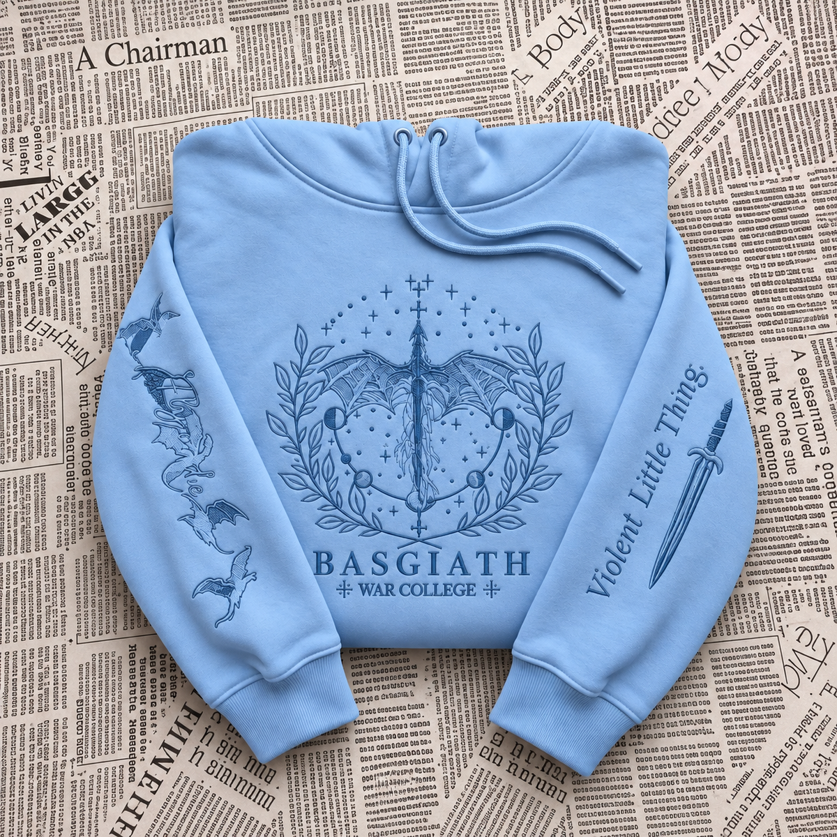 Basgiath War College embroidered Hoodie & Sweatshirt, Fourth Wing Inspired Embroidery, Dragon Rider Reader Gift, Cozy Fantasy Apparel