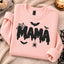 Halloween Mama Glitter Embroidered Sweatshirt/Hoodie – Spooky Mom Crewneck with Bats & Spider Web