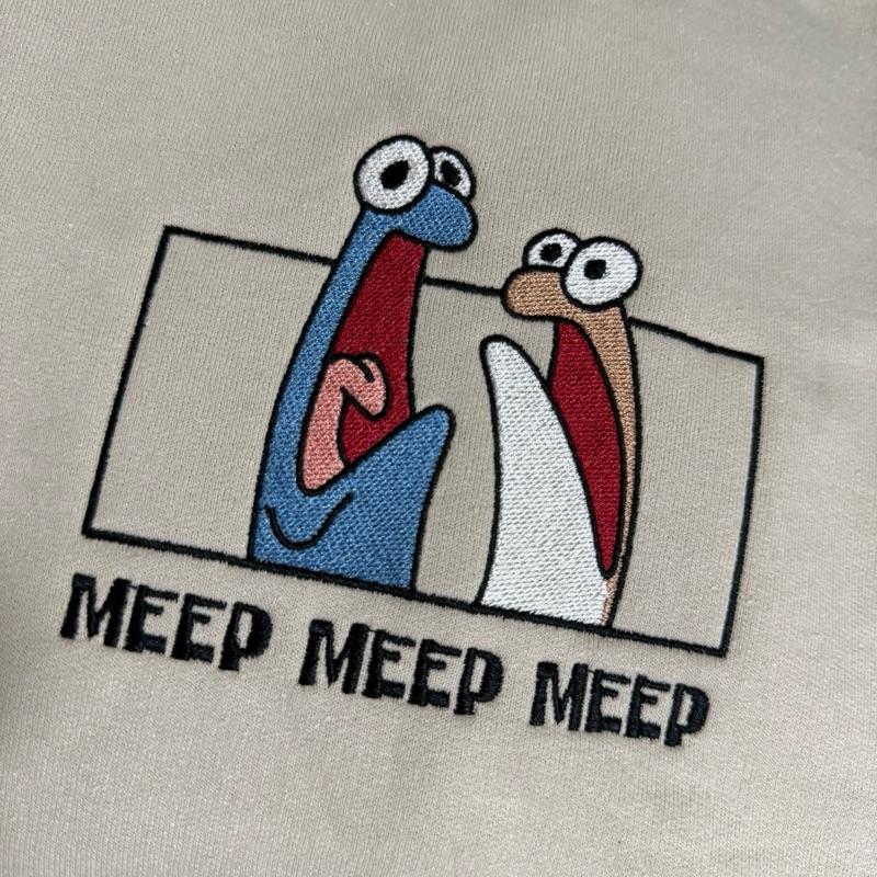 Meep Embroidered Sweatshirt & Hoodie – Cute Funny Cartoon Design, Unisex Crewneck Pullover, Cozy Casual Gift for Friends & Meme Lovers 😂✨