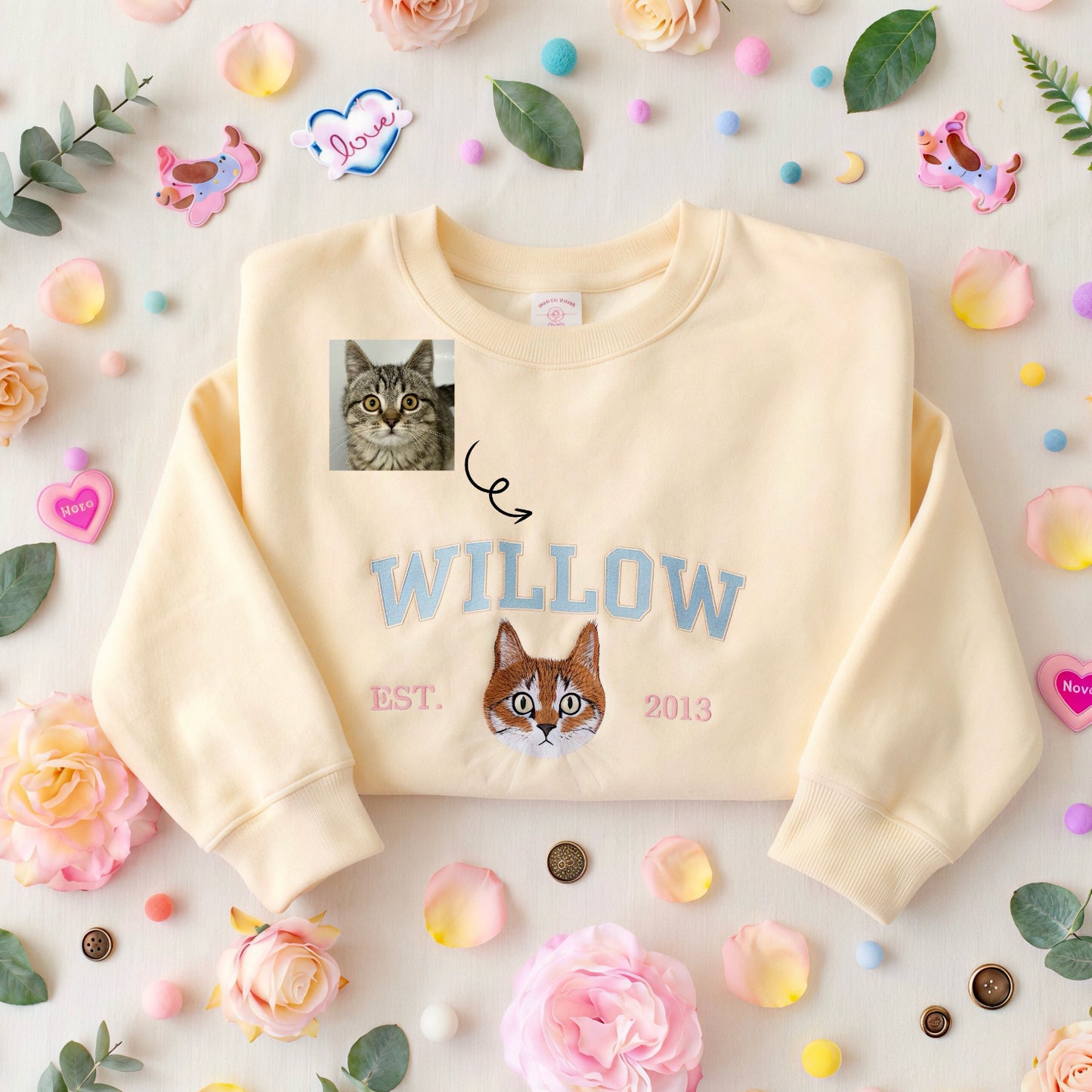 Personalized Embroidered Sweatshirt with Pet Portraits and Names