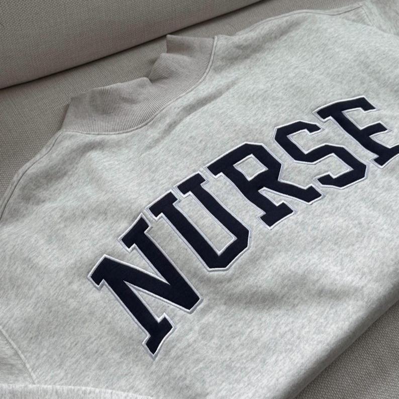 Embroidered NURSE Varsity Font Mock-Neck Sweatshirt | Nurse Mockneck Embroidery - Sweatshirt - Hoodie