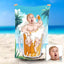 Personalized AI Cartoon Beach Towel | Custom Photo, Name & Sports Theme Gift