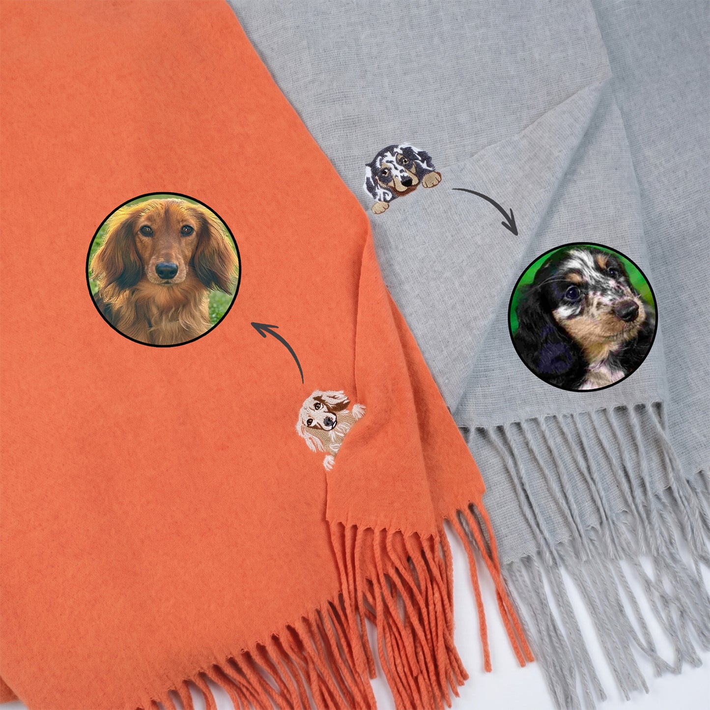 Custom Pet Portrait Embroidered Scarf, Personalized Dog & Cat Scarf, Unique Christmas Gift for Pet Lovers