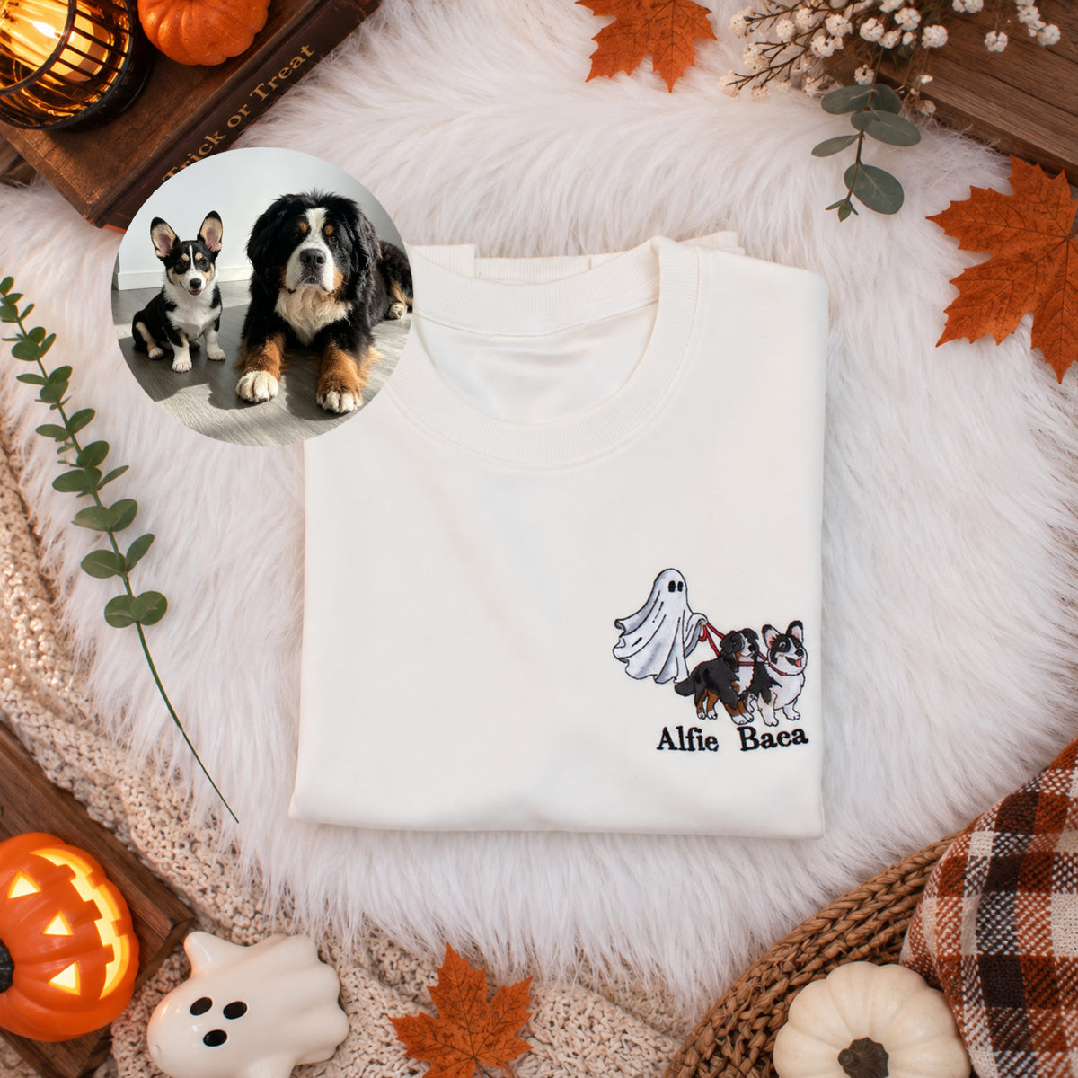 Custom Pet Ghost Walking Embroidered Halloween Shirt, Personalized Pet Photo Comfort Colors Tee, Funny Spooky Pet Lover Gift