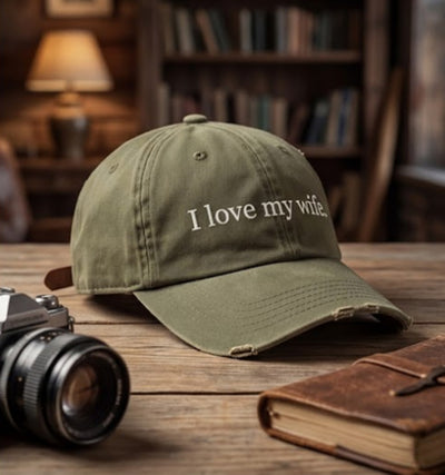Custom I Love My Wife Dyed Hat, Embroidered Gift for Husband, Funny Hat