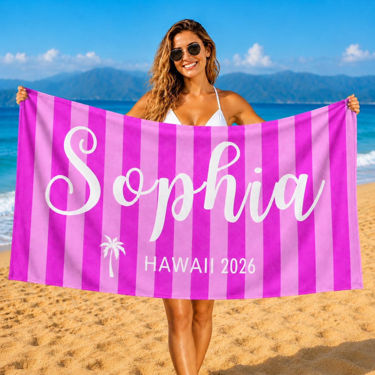 Custom Beach Towel | Personalized Name or Photo | Mahjong Design, Pool, Beach & Vacation Gift