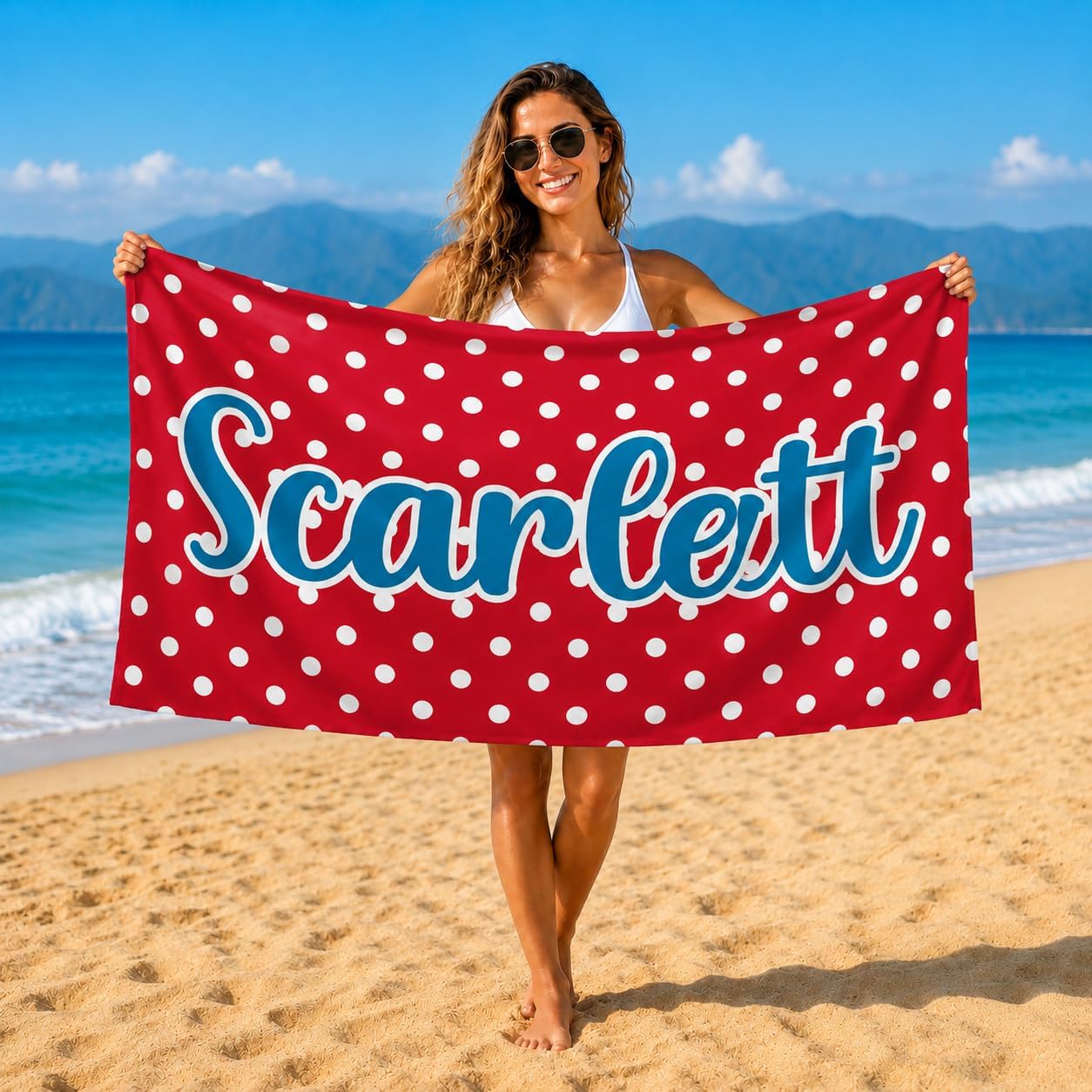 Custom Beach Towel | Personalized Name or Photo | Mahjong Design, Pool, Beach & Vacation Gift