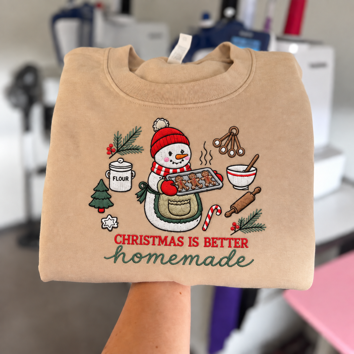Christmas Is Better Homemade Embroidered Sweatshirt, Snowman Baking Crewneck, Christmas Baker Gift, Holiday Embroidery Sweatshirt