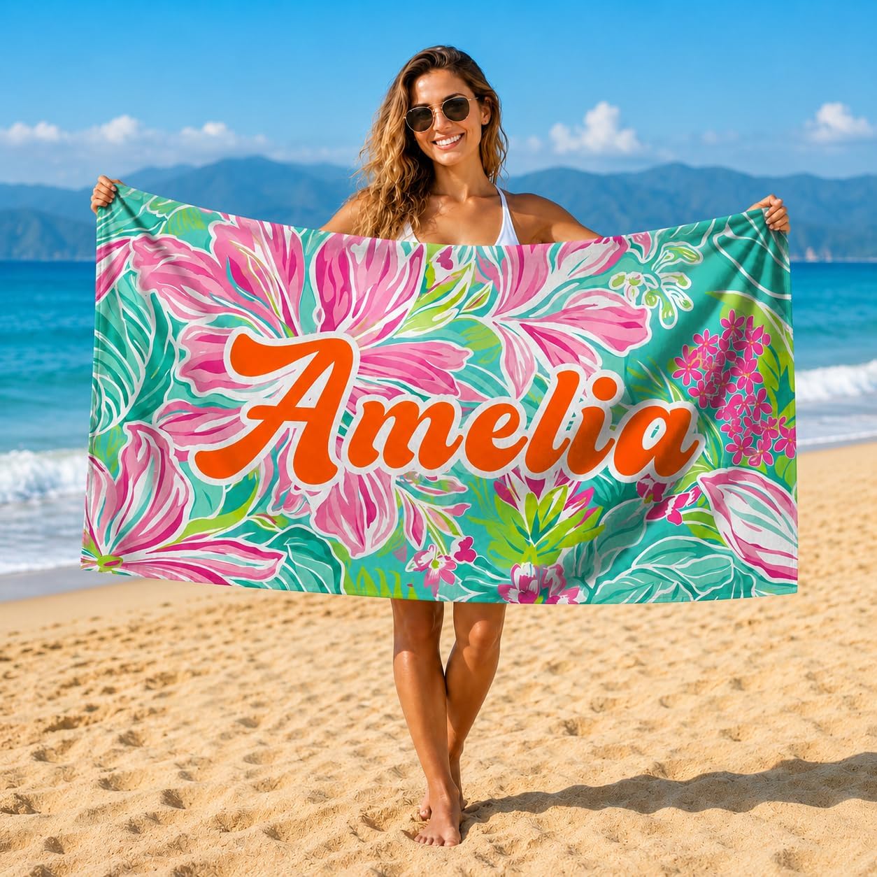 Custom Beach Towel | Personalized Name or Photo | Mahjong Design, Pool, Beach & Vacation Gift