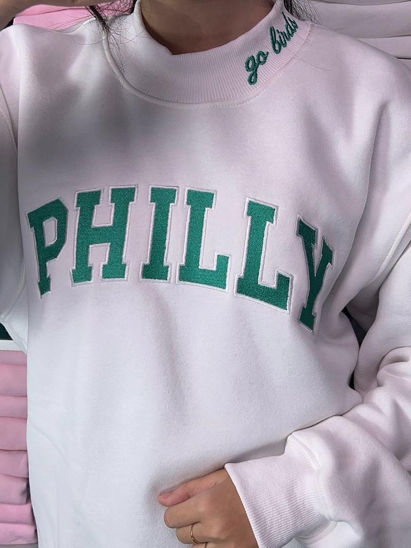 Embroidered Go Birds MockNeck Sweatshirt, Embroidered Game Day Crewneck, Embroidered Mock neck Gift For Her