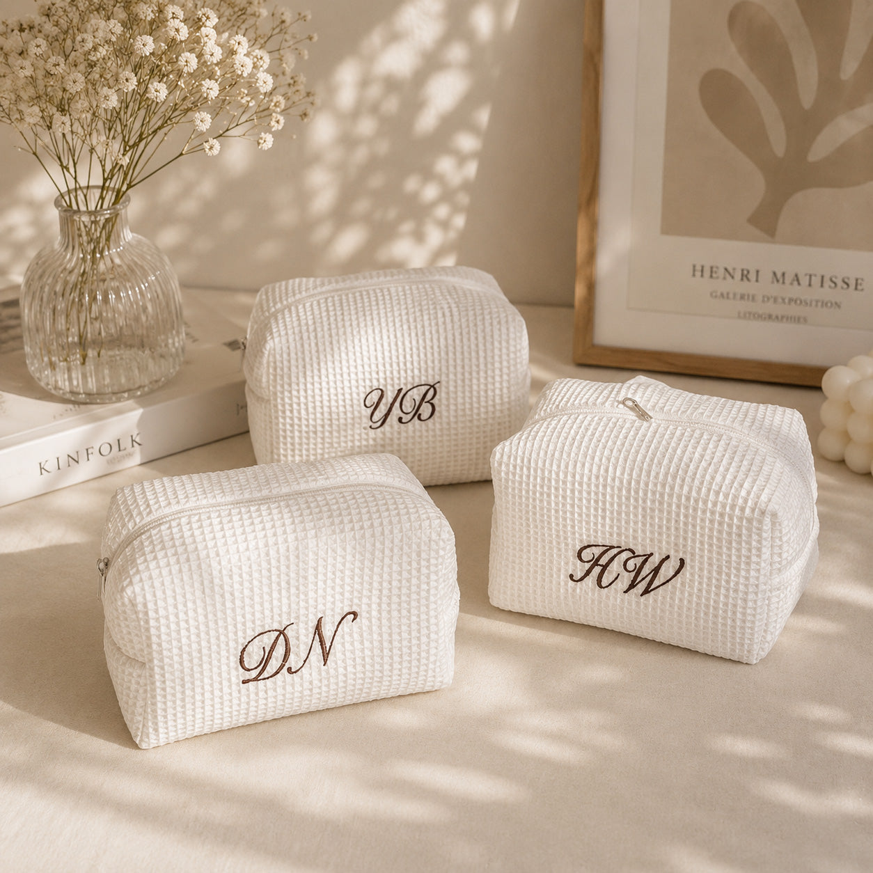 Embroidered Cosmetic Bag: Personalized Monogram Toiletry Bag, Bridesmaid Makeup Bag, Bridal Shower Gift