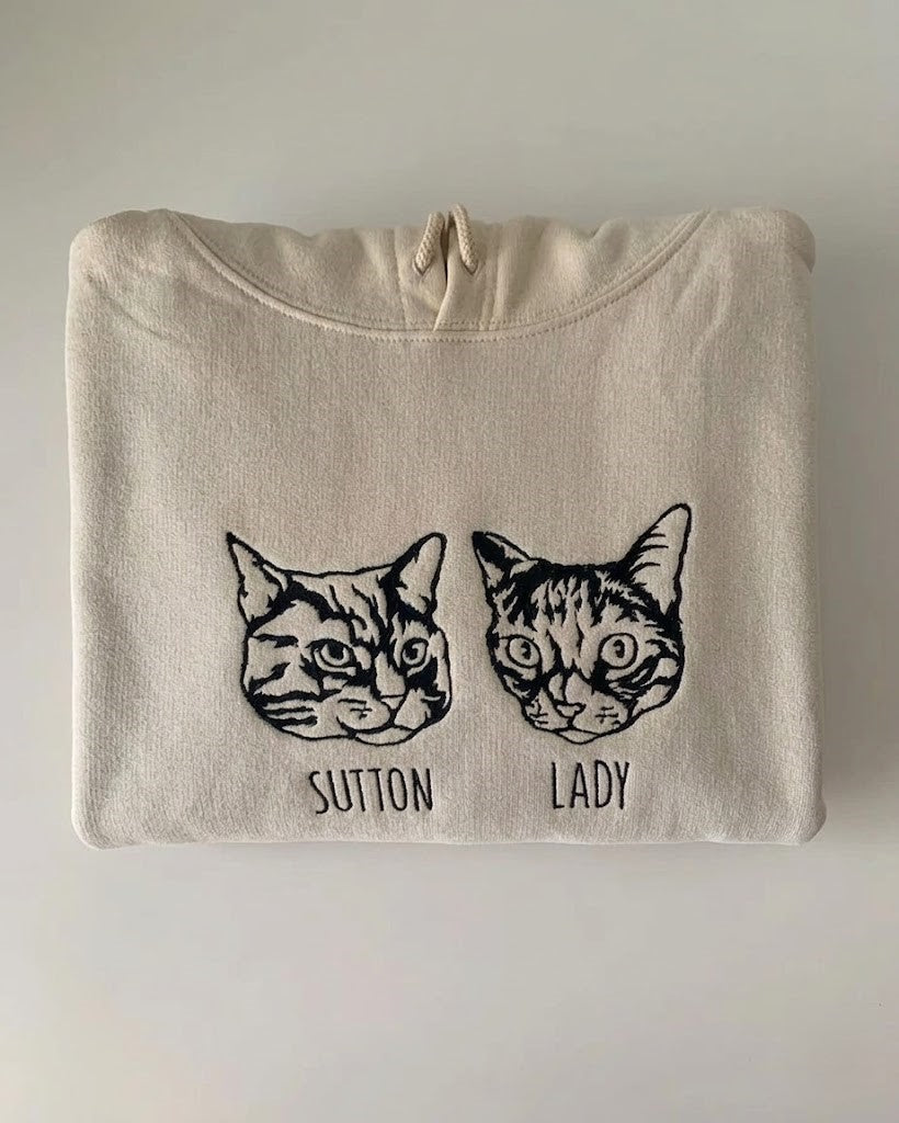 Custom Pet Facial Portrait Embroidered Outline Hoodie Sweatshirt