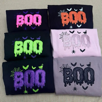 Boo Halloween Sweatshirt/T-Shirt/Hoodie – Cute Spooky Season Embroidered Crewneck