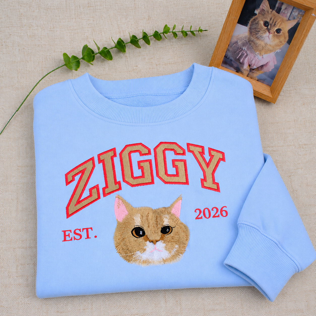 Personalized Embroidered Sweatshirt with Pet Portraits and Names