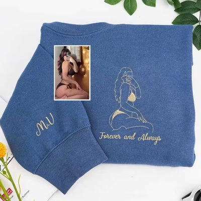 Spicy Custom Embroidered Hoodie – Personalized Couple Line Art, Romantic Anniversary Gift 🍑
