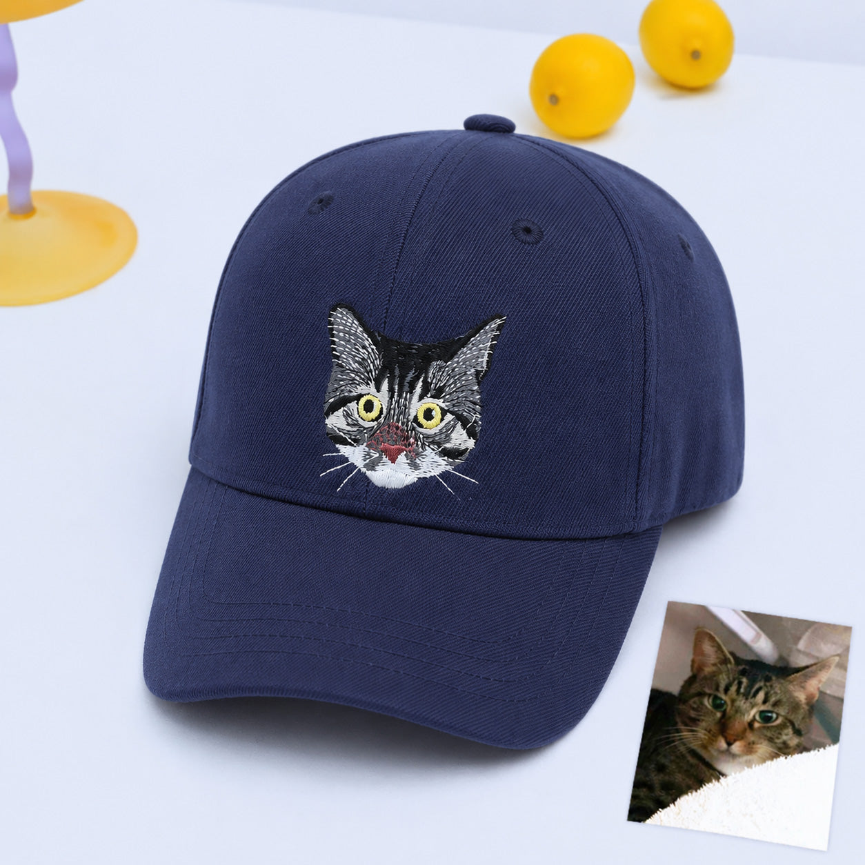 Custom Cat Photo Embroidered Dad Hat with Name, Personalized Cat Face Hat, Gift for Cat Moms, Cat Dads & Cat Lovers