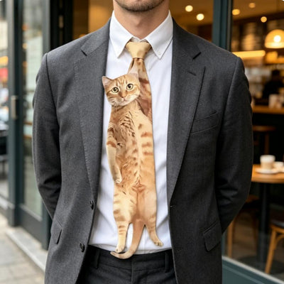Funny Animal Print Tie – Realistic Cat Fish Novelty Necktie, Unique Unisex Gift for Parties & Casual Wear