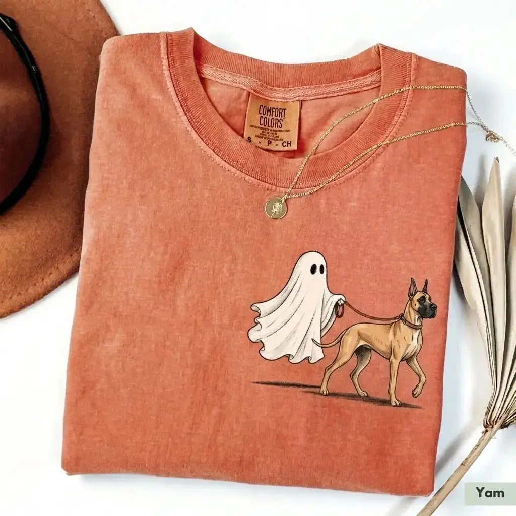 Off to Walk My Dog - Personalized Halloween Pet Shirt, Custom Text & Pet Portrait Ghost Tee for Pet Lovers